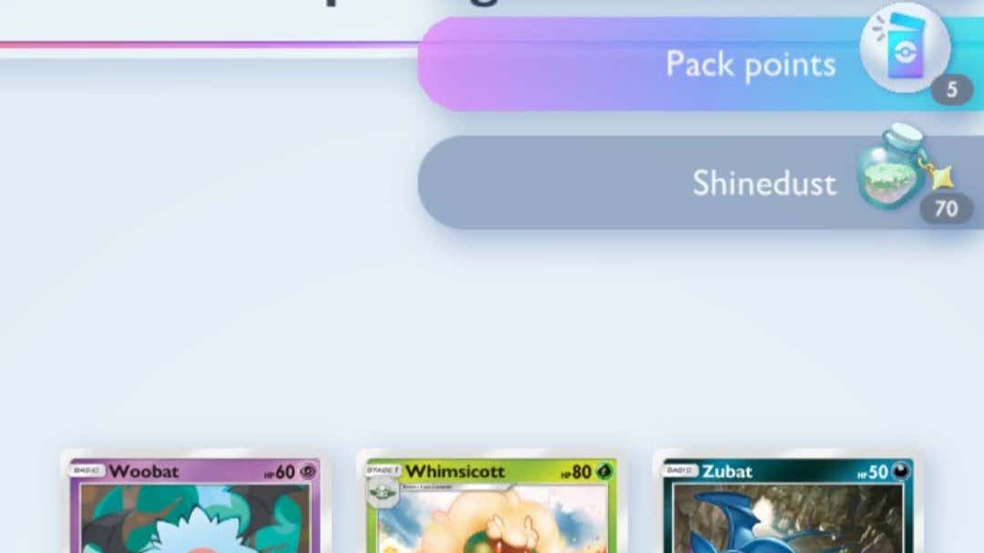 The booster pack pull screen shows that 5 pack points have been awarded as well as some Shinedust.